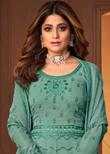 Load image into Gallery viewer, Sea Green Georgette Anarkali Suit with Embroidery &amp; Sequins work