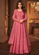 Load image into Gallery viewer, Coral Pink Georgette Anarkali Suit with Embroidery &amp; Sequins work