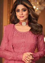 Load image into Gallery viewer, Coral Pink Georgette Anarkali Suit with Embroidery &amp; Sequins work