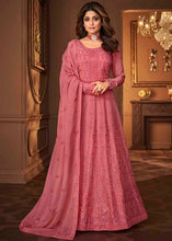 Load image into Gallery viewer, Coral Pink Georgette Anarkali Suit with Embroidery &amp; Sequins work