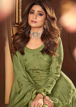 Load image into Gallery viewer, Olive Green Georgette Anarkali Suit with Embroidery &amp; Sequins work