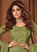 Load image into Gallery viewer, Olive Green Georgette Anarkali Suit with Embroidery &amp; Sequins work
