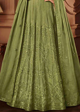 Load image into Gallery viewer, Olive Green Georgette Anarkali Suit with Embroidery &amp; Sequins work