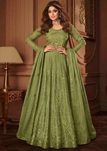 Load image into Gallery viewer, Olive Green Georgette Anarkali Suit with Embroidery &amp; Sequins work