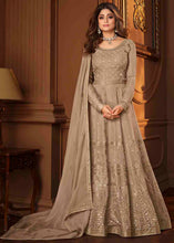 Cargar imagen en el visor de la galería, Burlywood Brown Georgette Anarkali Suit with Embroidery &amp; Sequins work