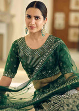 Load image into Gallery viewer, Bottle Green Soft Net Lehenga Choli with Dori &amp; Mirror work
