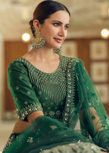 Load image into Gallery viewer, Bottle Green Soft Net Lehenga Choli with Dori &amp; Mirror work