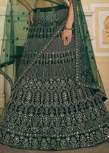Load image into Gallery viewer, Bottle Green Soft Net Lehenga Choli with Dori &amp; Mirror work