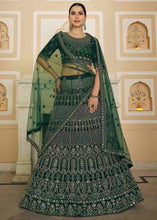 Load image into Gallery viewer, Bottle Green Soft Net Lehenga Choli with Dori &amp; Mirror work