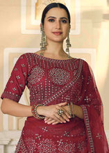 Load image into Gallery viewer, Burgandy Red Soft Net Lehenga Choli with Dori &amp; Mirror work