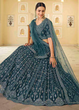 Load image into Gallery viewer, Rama Blue Soft Net Lehenga Choli with Dori &amp; Mirror work