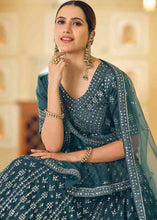 Load image into Gallery viewer, Rama Blue Soft Net Lehenga Choli with Dori &amp; Mirror work