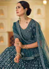 Load image into Gallery viewer, Rama Blue Soft Net Lehenga Choli with Dori &amp; Mirror work