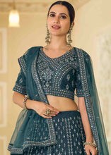 Load image into Gallery viewer, Rama Blue Soft Net Lehenga Choli with Dori &amp; Mirror work