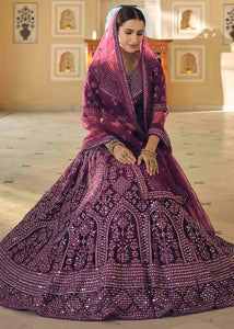 Byzantine Purple Soft Net Lehenga Choli with Dori & Mirror work