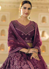Load image into Gallery viewer, Byzantine Purple Soft Net Lehenga Choli with Dori &amp; Mirror work