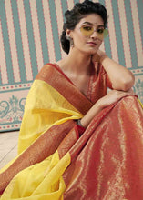 Load image into Gallery viewer, Cadmium Yellow Zari Woven Linen Silk Saree