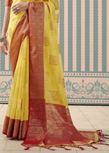 Load image into Gallery viewer, Cadmium Yellow Zari Woven Linen Silk Saree