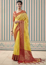 Load image into Gallery viewer, Cadmium Yellow Zari Woven Linen Silk Saree