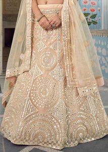 Bisque Brown Organza Lehenga Choli with Foil,Thread & Mirror work