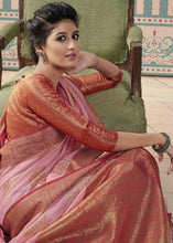 Load image into Gallery viewer, Lemonade Pink Zari Woven Linen Silk Saree
