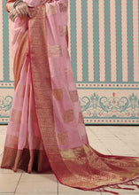 Load image into Gallery viewer, Lemonade Pink Zari Woven Linen Silk Saree