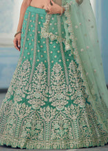 Load image into Gallery viewer, Turquoise Green Organza Lehenga Choli with Dori,Zari, Zarkan &amp; Sequins work