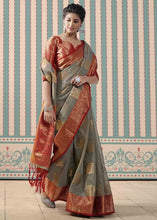 Load image into Gallery viewer, Ash Grey Zari Woven Linen Silk Saree