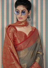 Load image into Gallery viewer, Ash Grey Zari Woven Linen Silk Saree