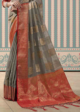 Load image into Gallery viewer, Ash Grey Zari Woven Linen Silk Saree