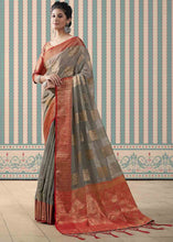 Load image into Gallery viewer, Ash Grey Zari Woven Linen Silk Saree