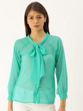 Load image into Gallery viewer, Tie up collar shirt blouse