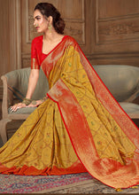 Load image into Gallery viewer, Dandelion Yellow Woven Silk Saree with Contrast Border &amp; Blouse