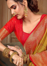 Load image into Gallery viewer, Dandelion Yellow Woven Silk Saree with Contrast Border &amp; Blouse