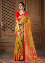 Load image into Gallery viewer, Dandelion Yellow Woven Silk Saree with Contrast Border &amp; Blouse