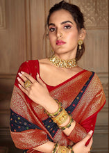 Load image into Gallery viewer, Navy Blue Woven  Silk Saree with Contrast Border &amp; Blouse