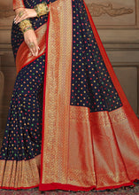 Load image into Gallery viewer, Navy Blue Woven  Silk Saree with Contrast Border &amp; Blouse