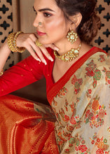 Load image into Gallery viewer, Parchment White Woven Silk Saree with Contrast Border &amp; Blouse