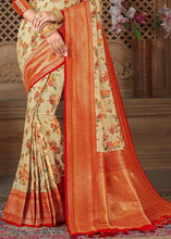 Load image into Gallery viewer, Parchment White Woven Silk Saree with Contrast Border &amp; Blouse