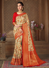 Load image into Gallery viewer, Parchment White Woven Silk Saree with Contrast Border &amp; Blouse