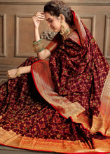 Load image into Gallery viewer, Syrup Brown Woven Silk Saree with Contrast Border &amp; Blouse