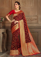 Load image into Gallery viewer, Syrup Brown Woven Silk Saree with Contrast Border &amp; Blouse