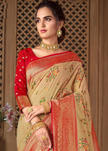 Load image into Gallery viewer, Beige Brown Woven Silk Saree with Contrast Border &amp; Blouse