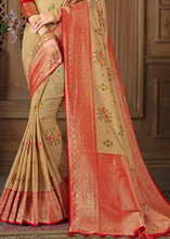 Load image into Gallery viewer, Beige Brown Woven Silk Saree with Contrast Border &amp; Blouse