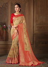 Load image into Gallery viewer, Beige Brown Woven Silk Saree with Contrast Border &amp; Blouse