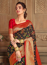Load image into Gallery viewer, Onyx Black Woven Silk Saree with Contrast Border &amp; Blouse