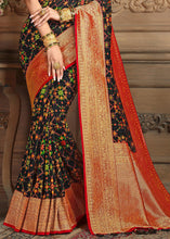 Load image into Gallery viewer, Onyx Black Woven Silk Saree with Contrast Border &amp; Blouse