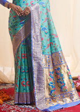 Load image into Gallery viewer, Sapphire Blue Woven Paithani Silk Saree