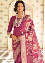 Load image into Gallery viewer, Ruby Pink Handloom Weaving Silk Saree with Floral Zari work on Pallu