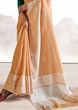 Carica l&#39;immagine nel visualizzatore Galleria,Salmon Orange Soft Linen Silk Saree with Lucknowi work and Sequence Blouse